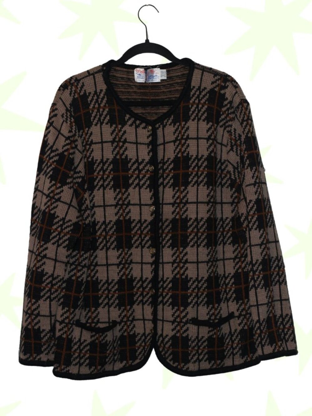 VTG Tally Ho plaid cardigan knit blazer XL